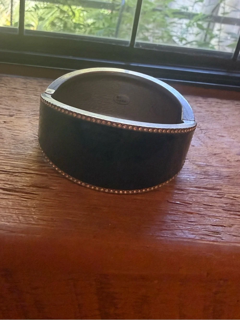 Lia Sophia Navy Enamel Hinged Bangle with Crystal Edge